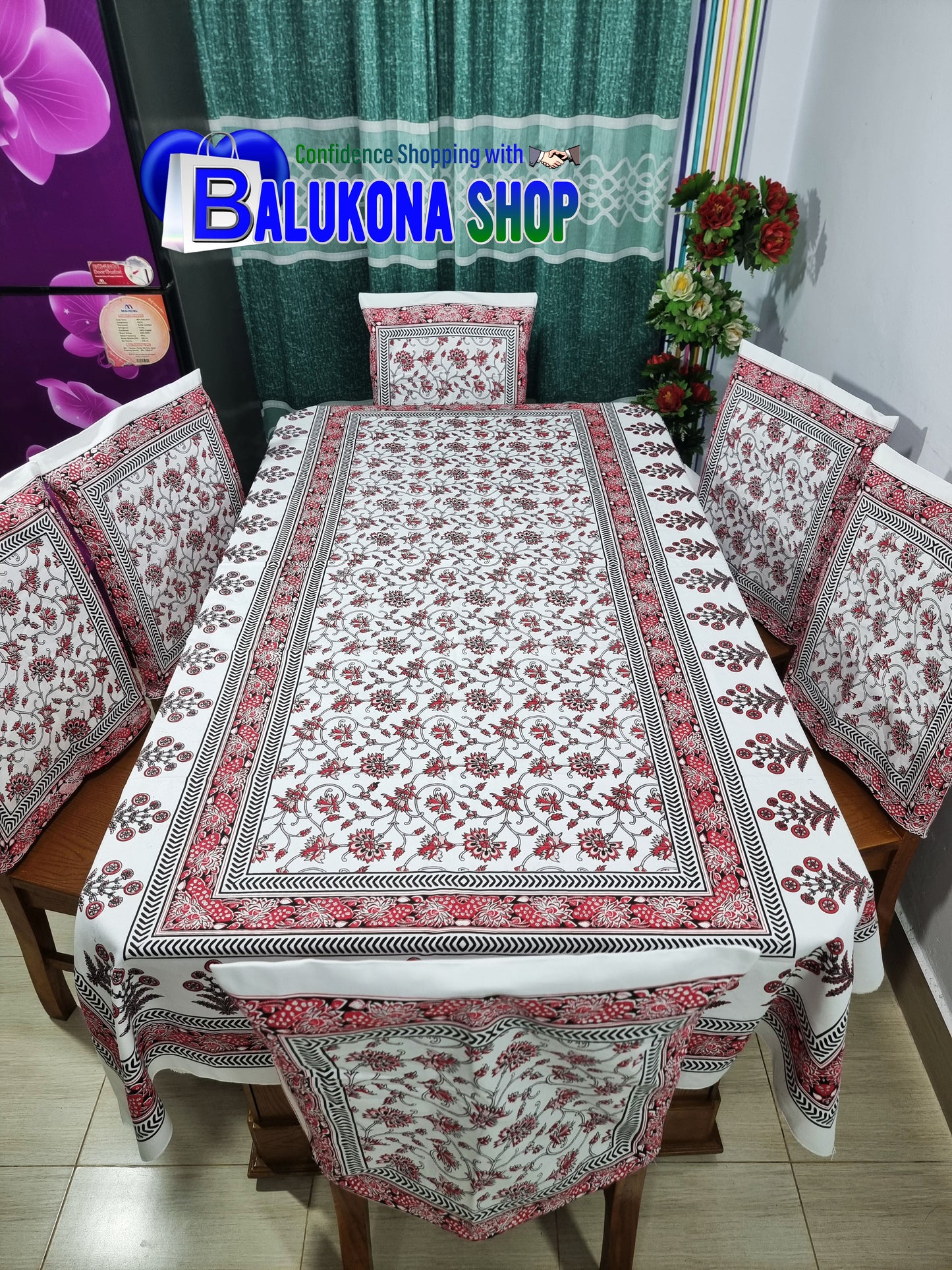 Block Print Cotton Dining Table Cover Set