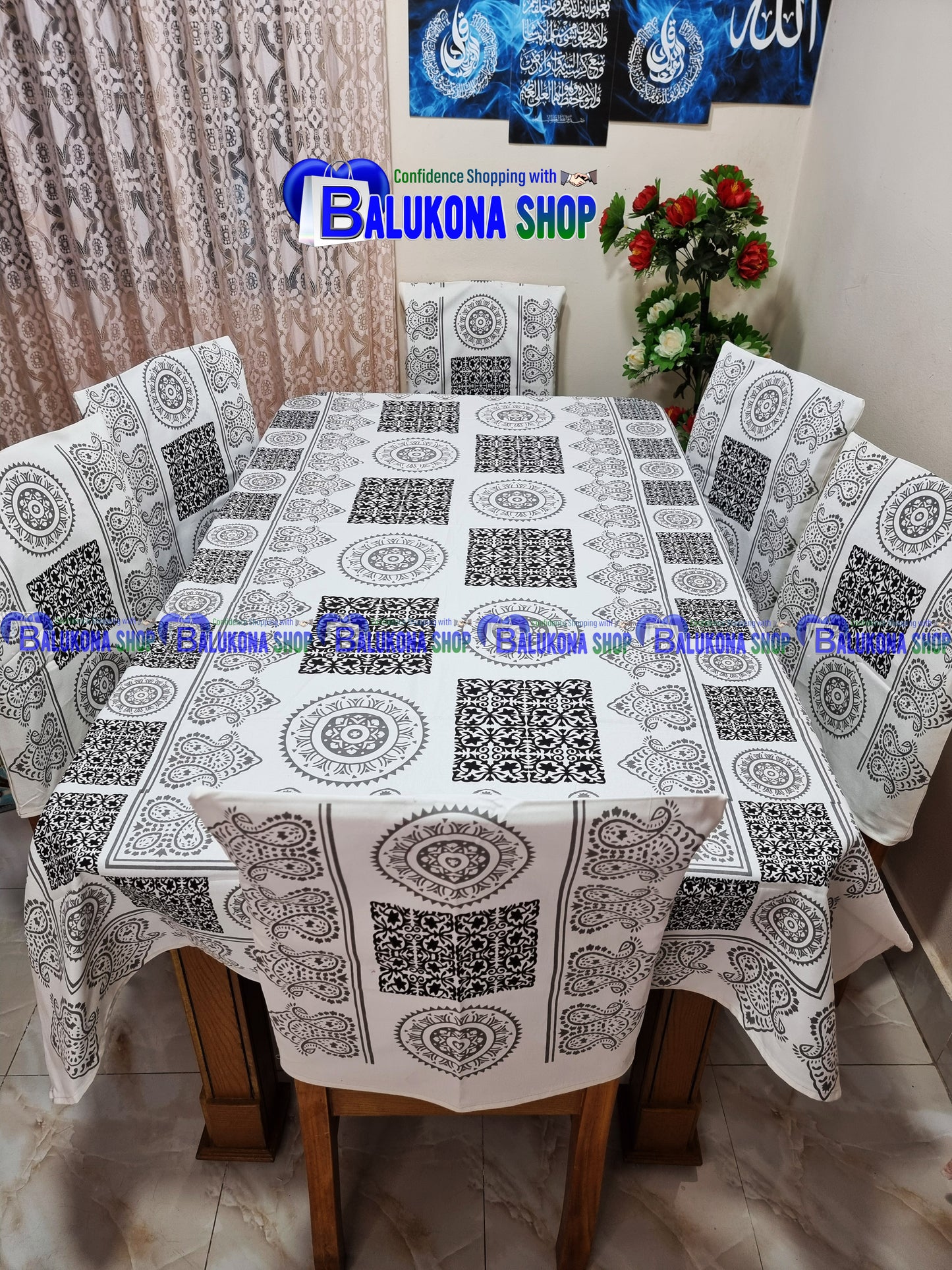 ব্লক প্রিন্ট সুতির ডাইনিং টেবিল কভার সেট