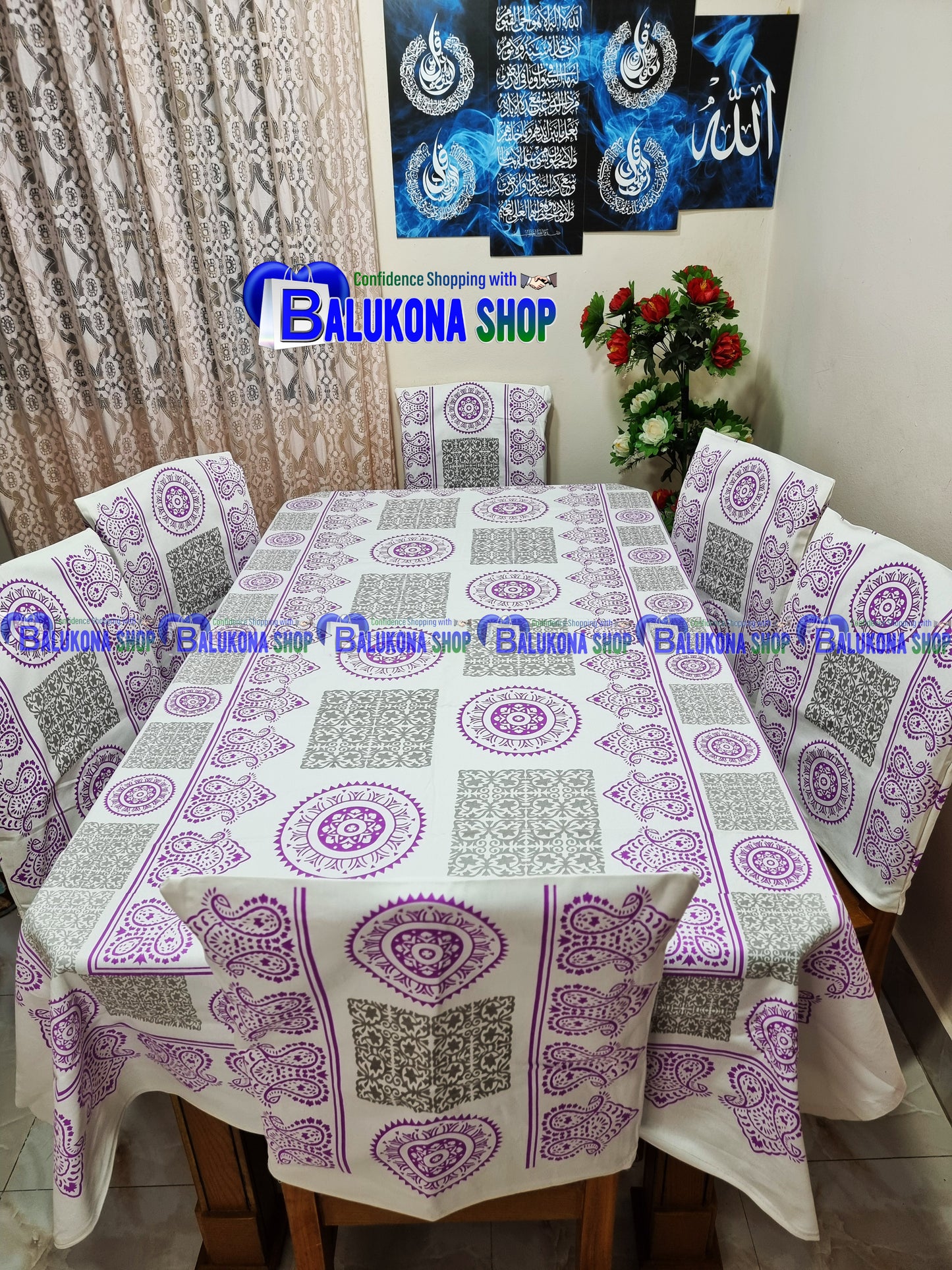 ব্লক প্রিন্ট সুতির ডাইনিং টেবিল কভার সেট
