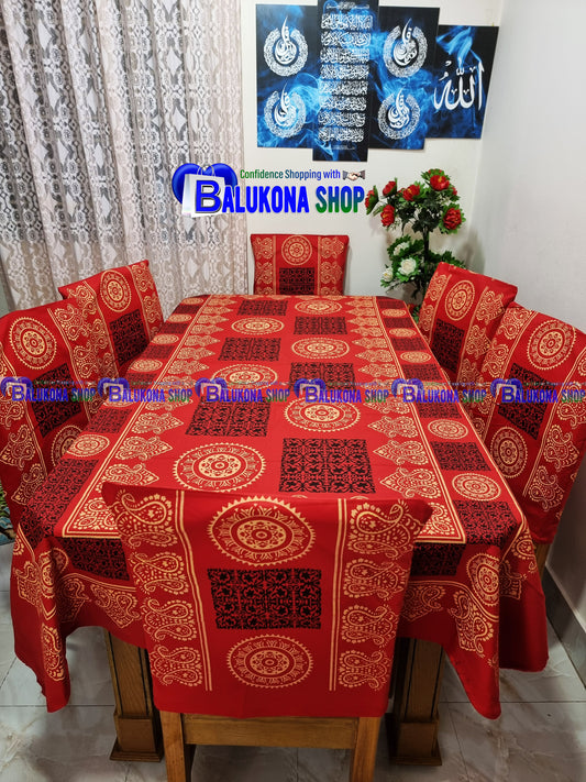 ব্লক প্রিন্ট সুতির ডাইনিং টেবিল কভার সেট