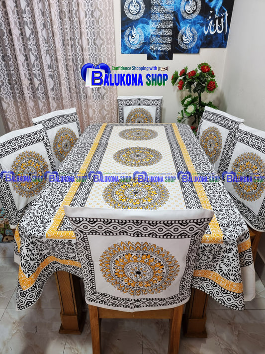 Block Print Cotton Dining Table Cover Set