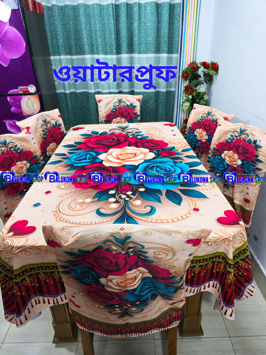✨ ওয়াটারপ্রুফ 3D ডাইনিং টেবিল ও চেয়ার কভার সেট